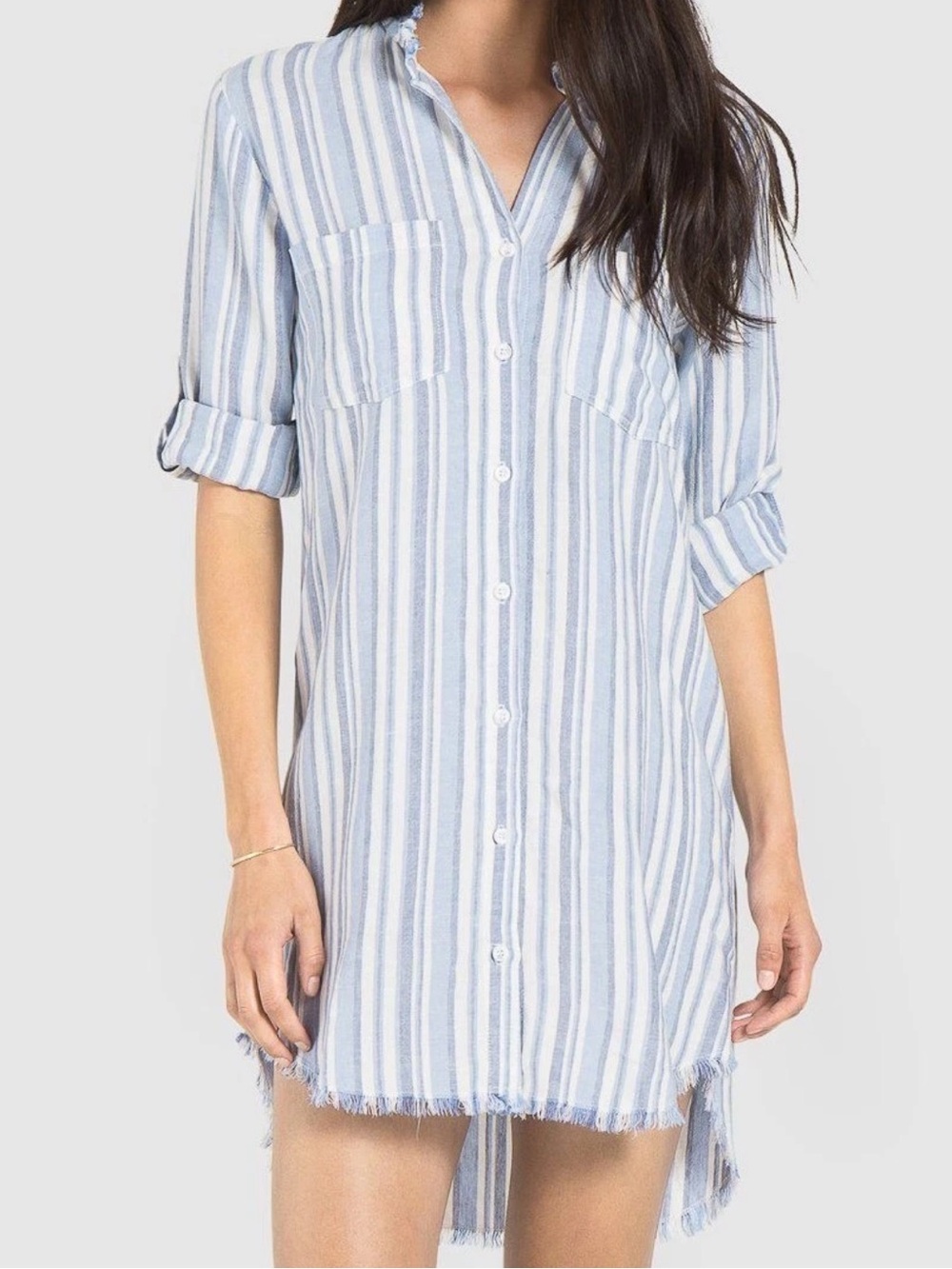 CLOTH & STONE WESTERN STRIPED FRAY HI-LOW DRESS PROVINCETOWN SMALL